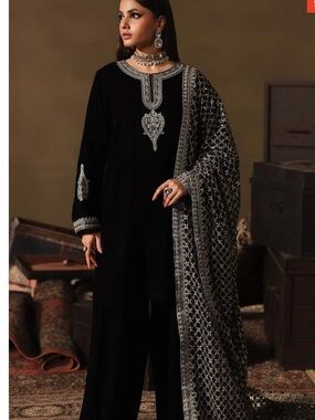 Embroidered Black Velvet Shalwar Kameez - NWT - Charizma